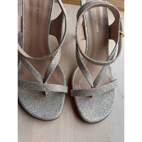 Stuart Weitzman Align 95 Glitter Party Sandal In Metallic gold size 7.5 - Picture 10 of 10